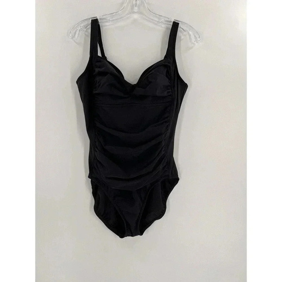 LAND'S END Womens Black Tummy Control GRECIAN STYLE CLASSIC SWIM TANK Size 14P - Picture 2 of 6